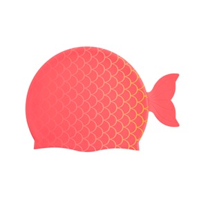 兒童美人魚矽膠泳帽-珊瑚紅