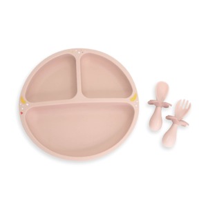寶寶學習餐具-餐盤叉匙組-莫蘭迪粉