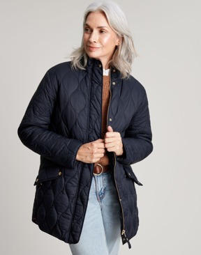 WOMEN-海軍藍率性立領鋪棉保暖外套