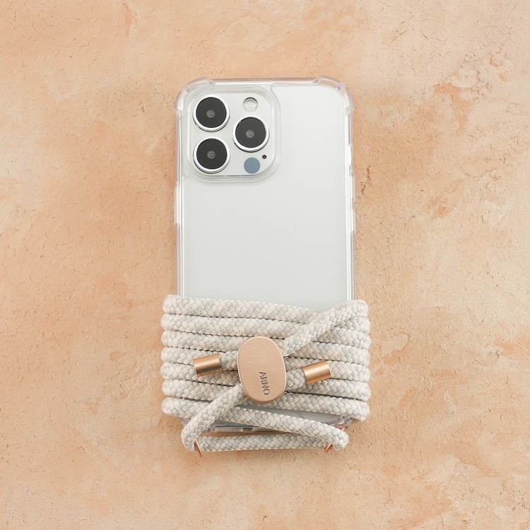 【韓國ARNO】NEW BASIC可拆式掛繩+帶環手機殼組-奶油白Cream White_iPhone 15